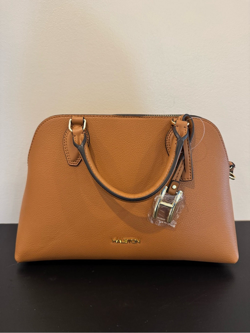 Halston Heritage Quincy Tan Dome Satchel with Gold Hardware